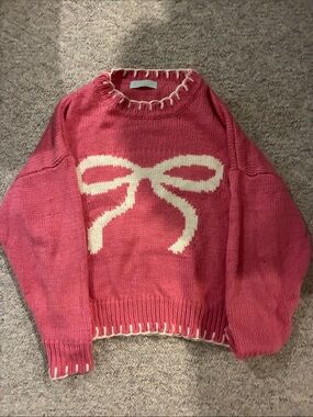 Pink Bow Cable Knit Women’s Sweater